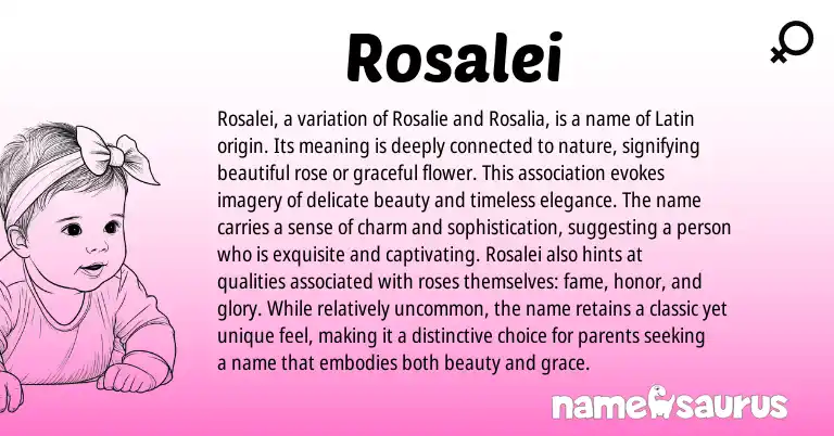 Infographic about Rosalei name meaning, Rosalei is a name from Latin origin(s).