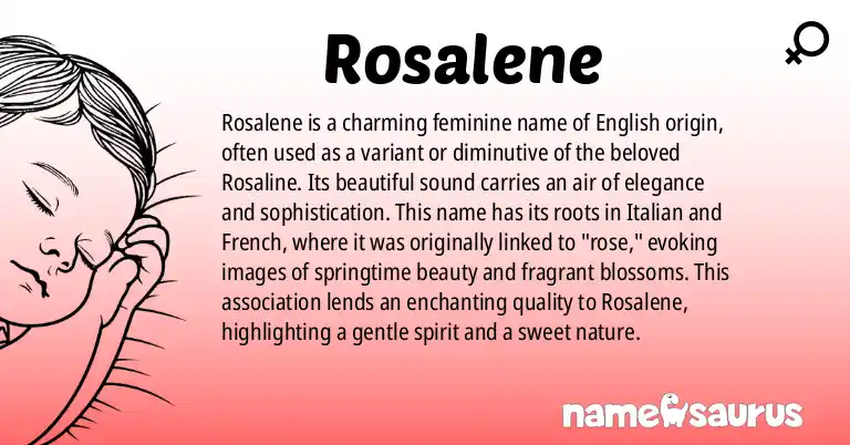 Infographic about Rosalene name meaning, Rosalene is a name from English origin(s).