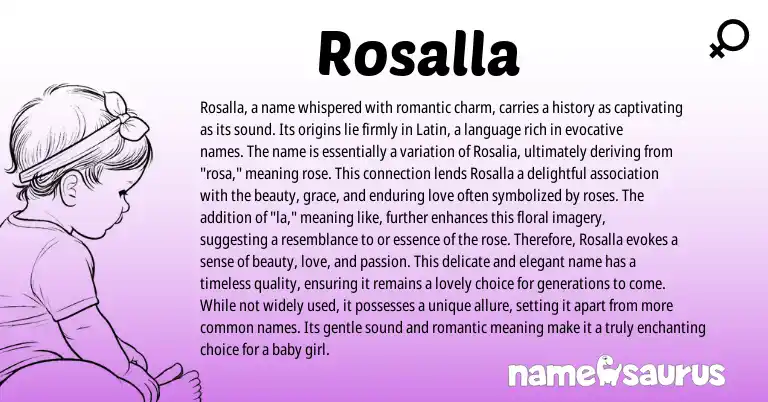 Infographic about Rosalla name meaning, Rosalla is a name from Latin origin(s).