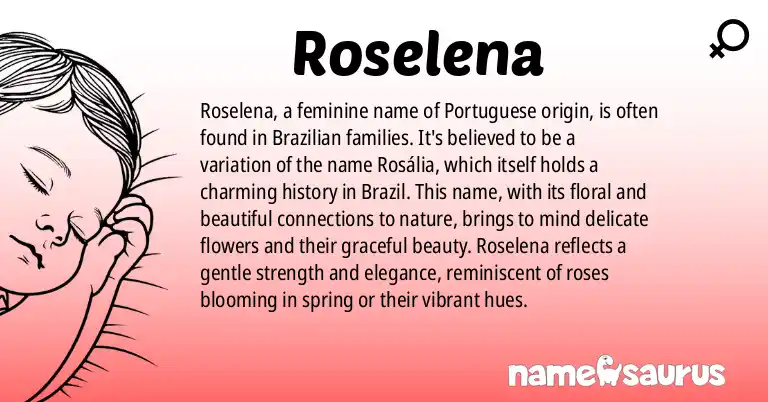 Infographic about Roselena name meaning, Roselena is a name from Portuguese (Brazilian) origin(s).