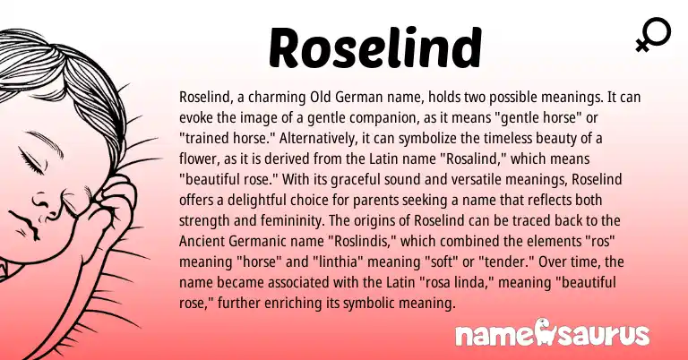 Infographic about Roselind name meaning, Roselind is a name from Old German, Latin, Ancient Germanic origin(s).