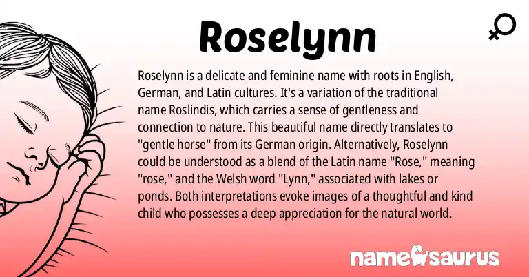 Infographic about Roselynn name meaning, Roselynn is a name from English, German, Latin, Welsh origin(s).