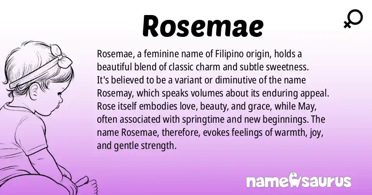 Infographic about Rosemae name meaning, Rosemae is a name from Filipino origin(s).