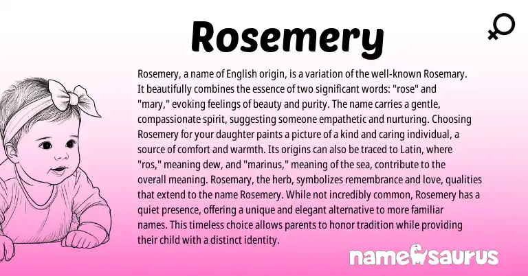 Infographic about Rosemery name meaning, Rosemery is a name from English origin(s).