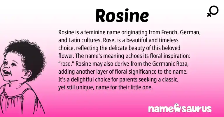 Infographic about Rosine name meaning, Rosine is a name from French, German, Latin, Greek origin(s).