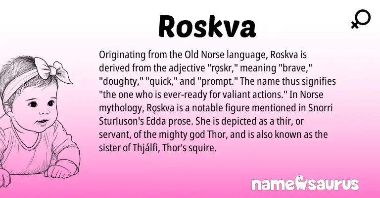 Infographic about Roskva name meaning, Roskva is a name from Old Norse, Norse origin(s).