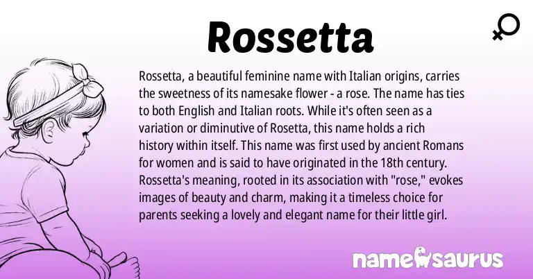 Infographic about Rossetta name meaning, Rossetta is a name from Italian origin(s).