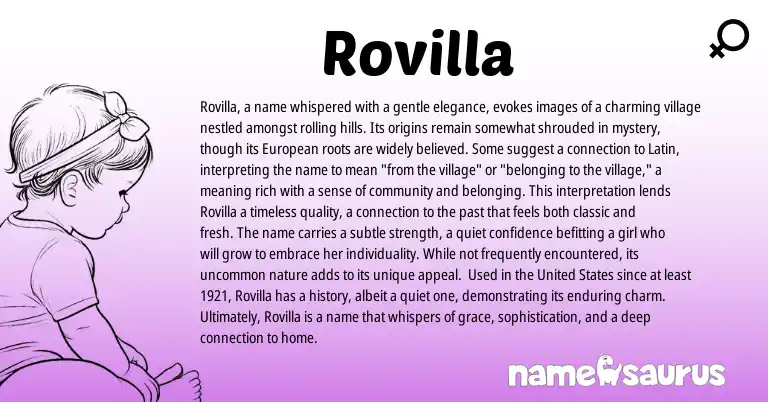 Infographic about Rovilla name meaning, Rovilla is a name from Latin origin(s).