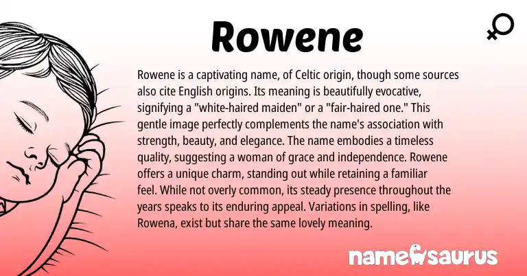 Infographic about Rowene name meaning, Rowene is a name from English, Celtic origin(s).