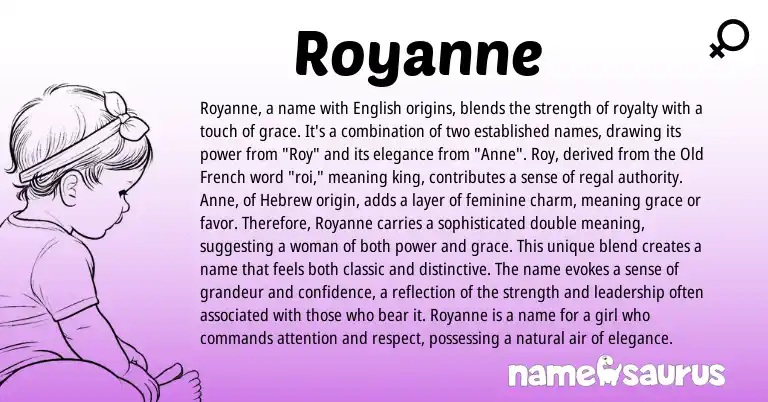 Infographic about Royanne name meaning, Royanne is a name from French, Hebrew origin(s).
