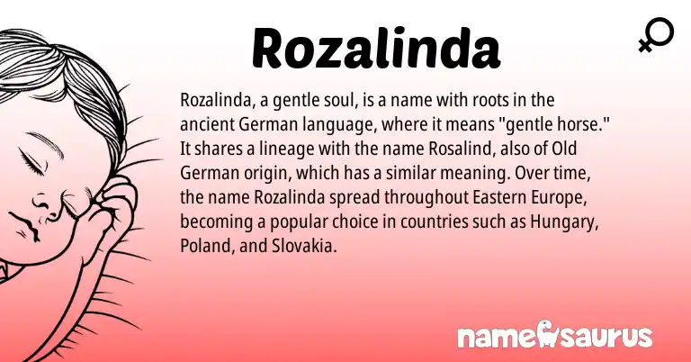 Infographic about Rozalinda name meaning, Rozalinda is a name from Old German, German origin(s).