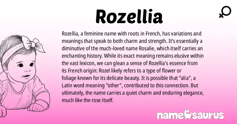 Infographic about Rozellia name meaning, Rozellia is a name from French origin(s).