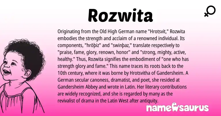 Infographic about Rozwita name meaning, Rozwita is a name from Old High German, German, Latin origin(s).