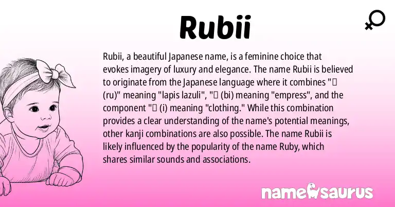 Infographic about Rubii name meaning, Rubii is a name from Japanese origin(s).