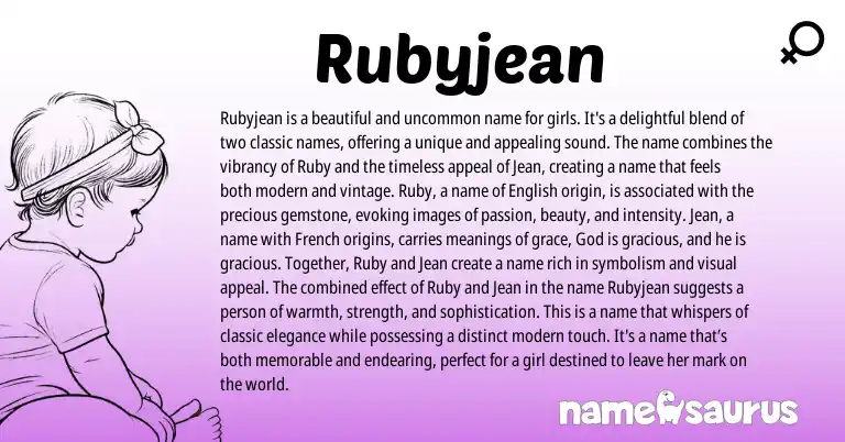 Infographic about Rubyjean name meaning, Rubyjean is a name from English origin(s).