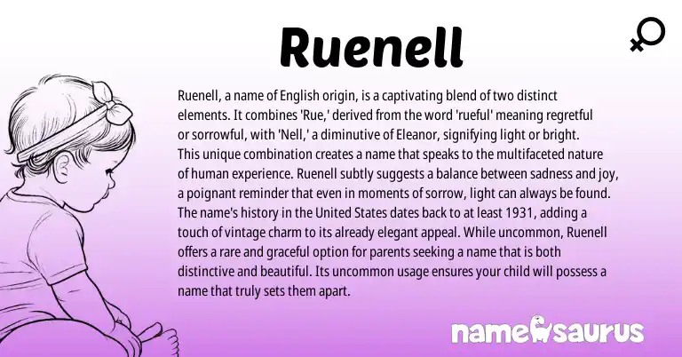 Infographic about Ruenell name meaning, Ruenell is a name from English origin(s).