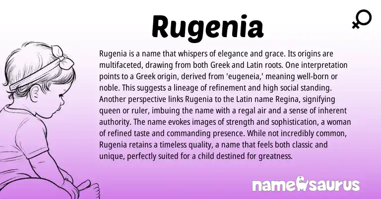 Infographic about Rugenia name meaning, Rugenia is a name from Greek origin(s).