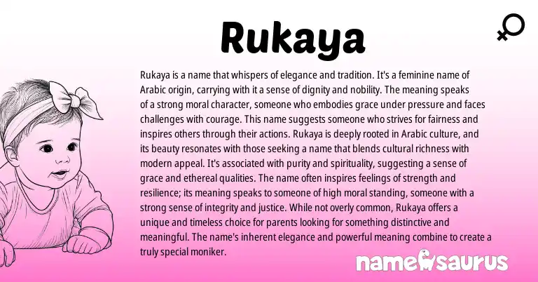 Infographic about Rukaya name meaning, Rukaya is a name from Arabic origin(s).