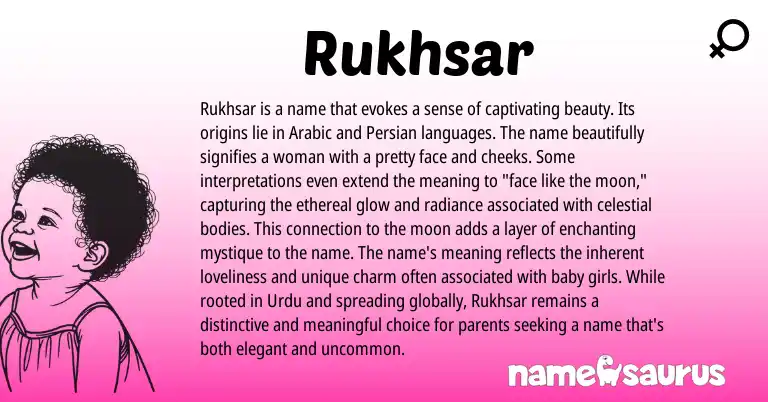 Infographic about Rukhsar name meaning, Rukhsar is a name from Persian, Arabic origin(s).