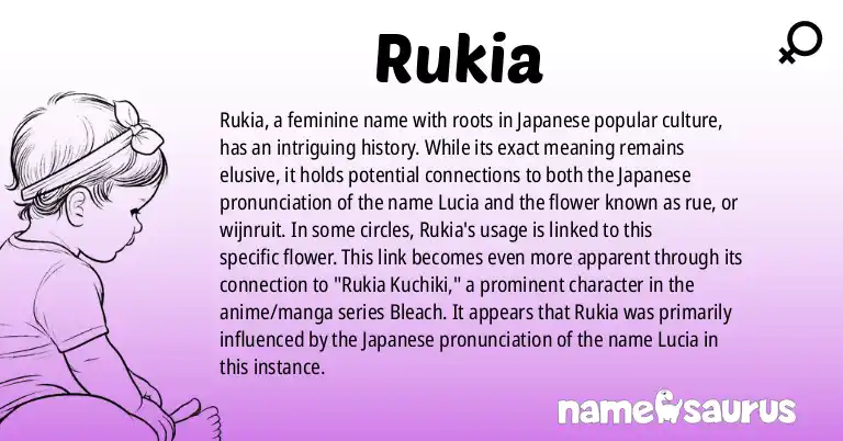 Infographic about Rukia name meaning, Rukia is a name from Japanese, Popular Culture origin(s).