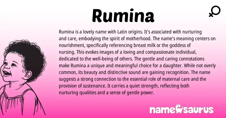 Infographic about Rumina name meaning, Rumina is a name from Latin, Persian origin(s).
