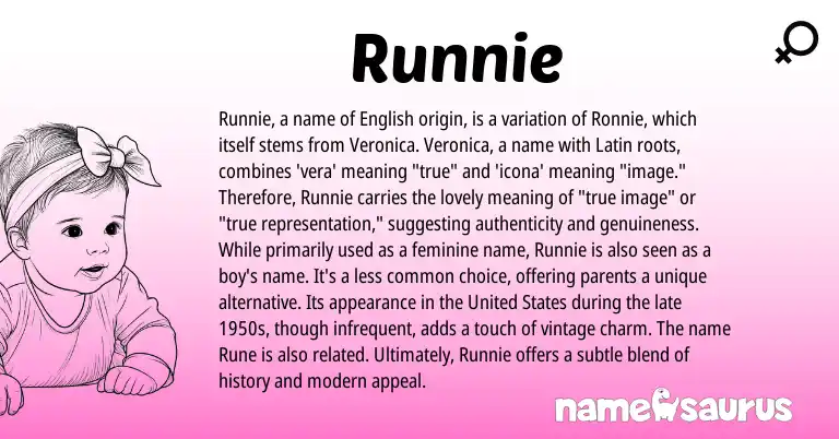 Infographic about Runnie name meaning, Runnie is a name from Latin, English origin(s).