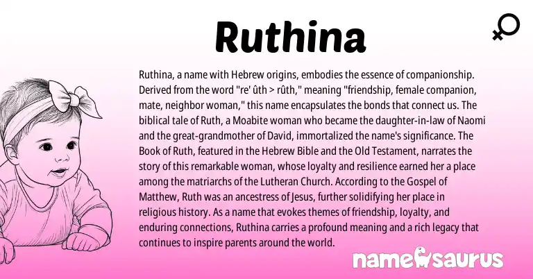 Infographic about Ruthina name meaning, Ruthina is a name from Hebrew origin(s).