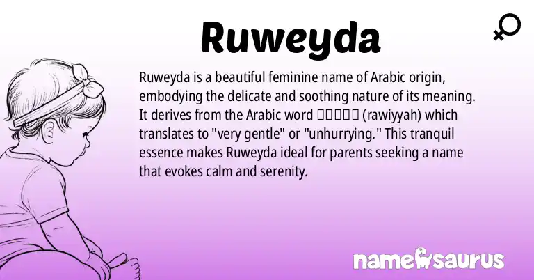 Infographic about Ruweyda name meaning, Ruweyda is a name from Arabic origin(s).