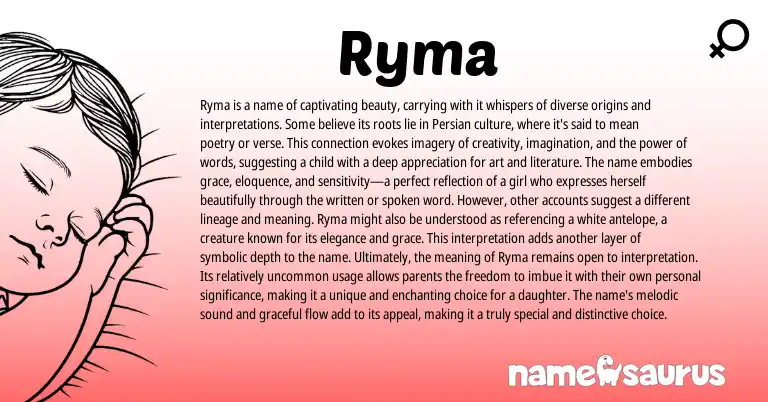 Infographic about Ryma name meaning, Ryma is a name from Arabic, Persian origin(s).