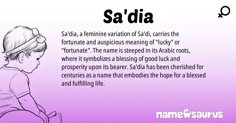 Infographic about Sa'dia name meaning, Sa'dia is a name from Arabic origin(s).