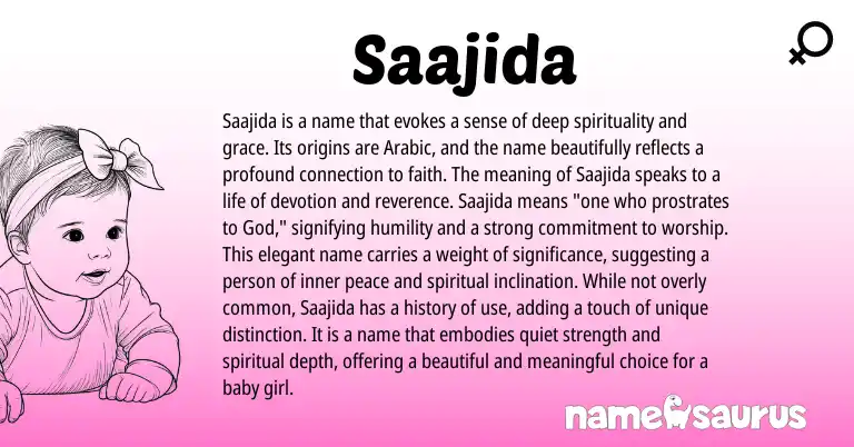 Infographic about Saajida name meaning, Saajida is a name from Arabic origin(s).