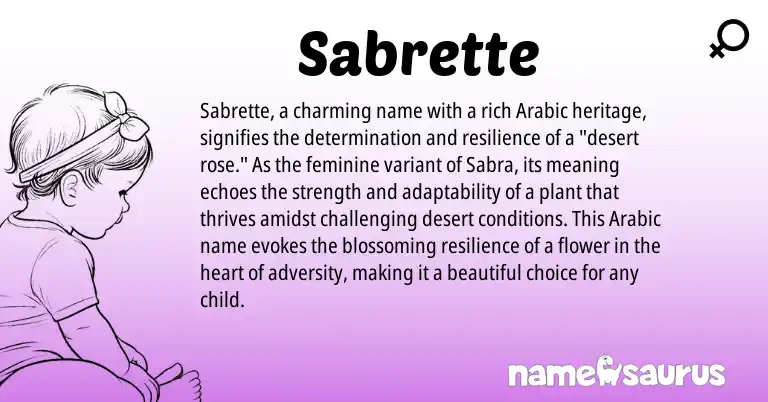 Infographic about Sabrette name meaning, Sabrette is a name from Arabic origin(s).