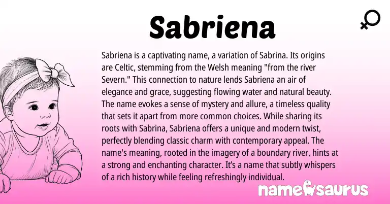 Infographic about Sabriena name meaning, Sabriena is a name from Celtic origin(s).
