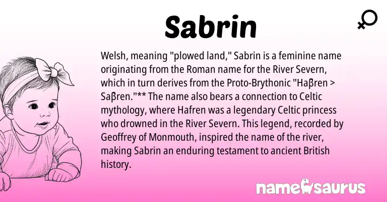 Infographic about Sabrin name meaning, Sabrin is a name from British, Proto-Brythonic, Welsh, Roman, Celtic origin(s).