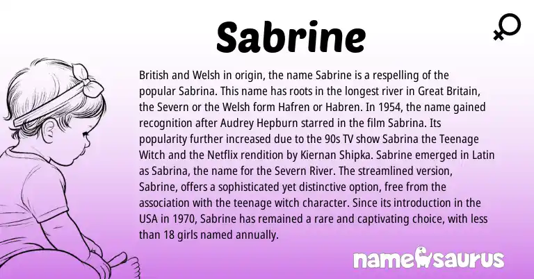 Infographic about Sabrine name meaning, Sabrine is a name from British, Welsh, Latin origin(s).