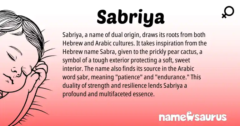 Infographic about Sabriya name meaning, Sabriya is a name from Arabic, Hebrew origin(s).