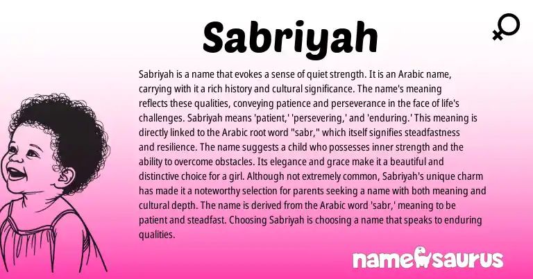 Infographic about Sabriyah name meaning, Sabriyah is a name from Hebrew, Arabic origin(s).