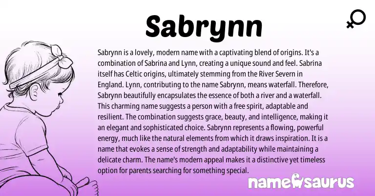 Infographic about Sabrynn name meaning, Sabrynn is a name from English origin(s).