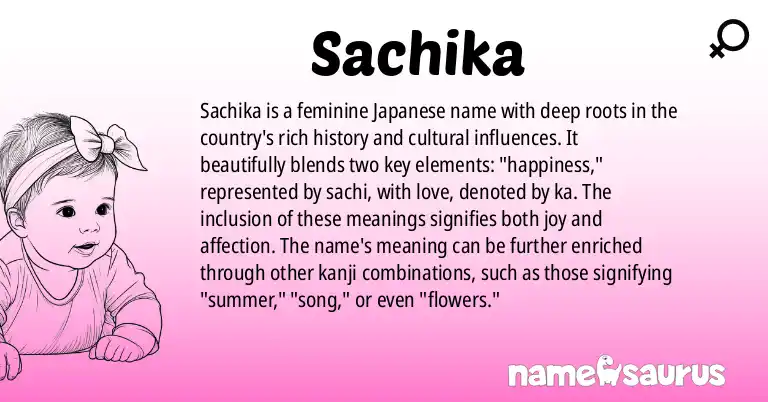 Infographic about Sachika name meaning, Sachika is a name from Japanese origin(s).