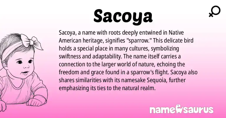 Infographic about Sacoya name meaning, Sacoya is a name from Native American origin(s).