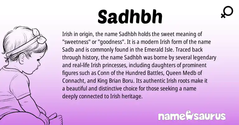 Infographic about Sadhbh name meaning, Sadhbh is a name from Irish origin(s).