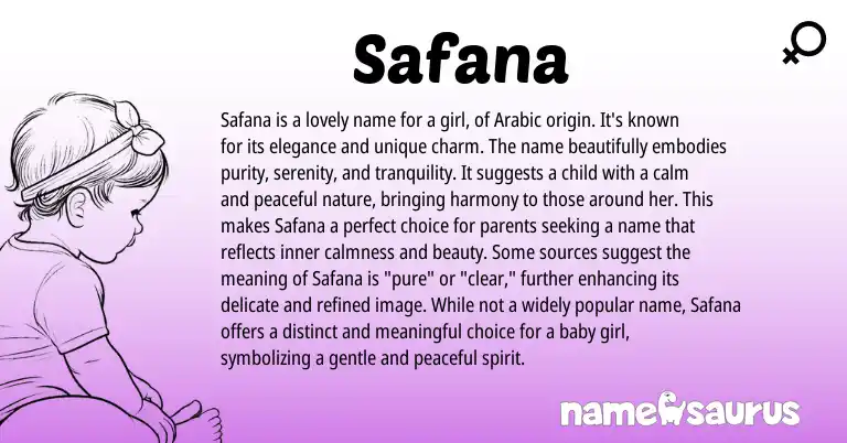 Infographic about Safana name meaning, Safana is a name from Arabic origin(s).