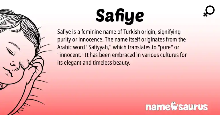 Infographic about Safiye name meaning, Safiye is a name from Turkish origin(s).