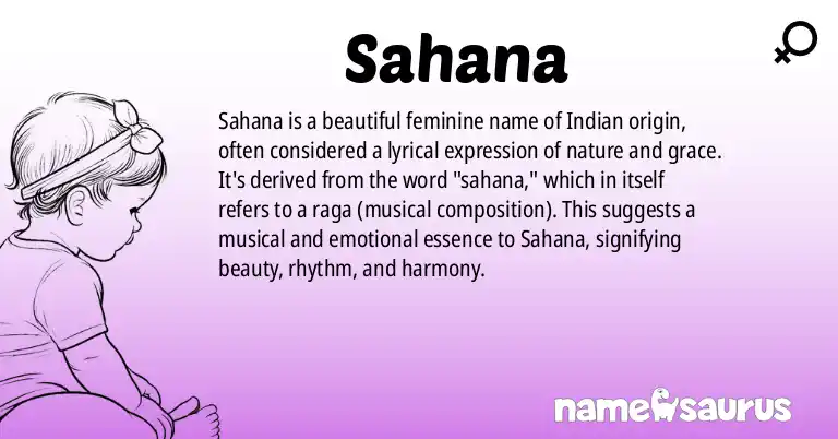 Infographic about Sahana name meaning, Sahana is a name from Indian origin(s).