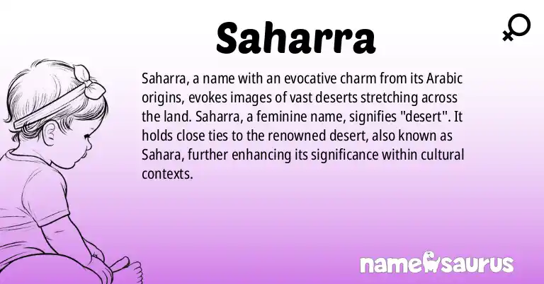 Infographic about Saharra name meaning, Saharra is a name from Arabic origin(s).