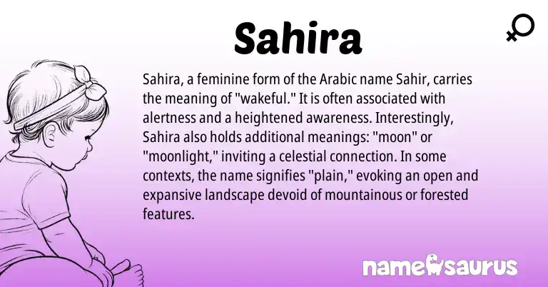 Infographic about Sahira name meaning, Sahira is a name from Arabic origin(s).