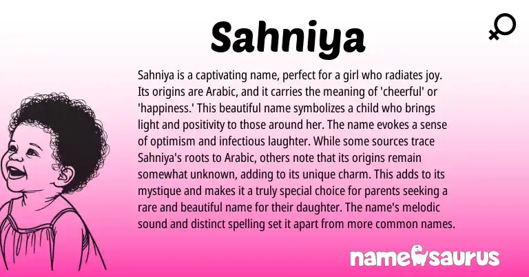 Infographic about Sahniya name meaning, Sahniya is a name from Hindi, Arabic, Sanskrit origin(s).