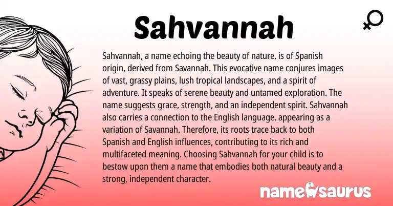 Infographic about Sahvannah name meaning, Sahvannah is a name from Spanish, American origin(s).
