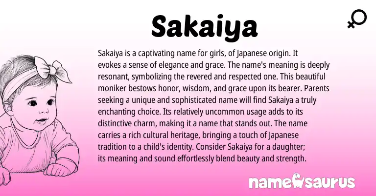 Infographic about Sakaiya name meaning, Sakaiya is a name from Persian, Japanese origin(s).