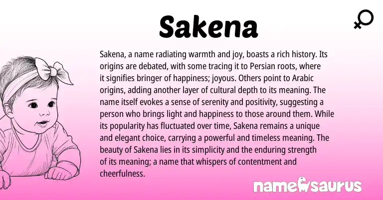 Infographic about Sakena name meaning, Sakena is a name from Persian origin(s).